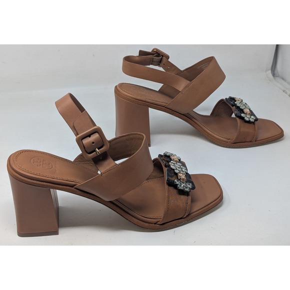 Tory Burch Sandals 48431 Delaney Embellished Block Heel Women's Size 11 M - Picture 1 of 10
